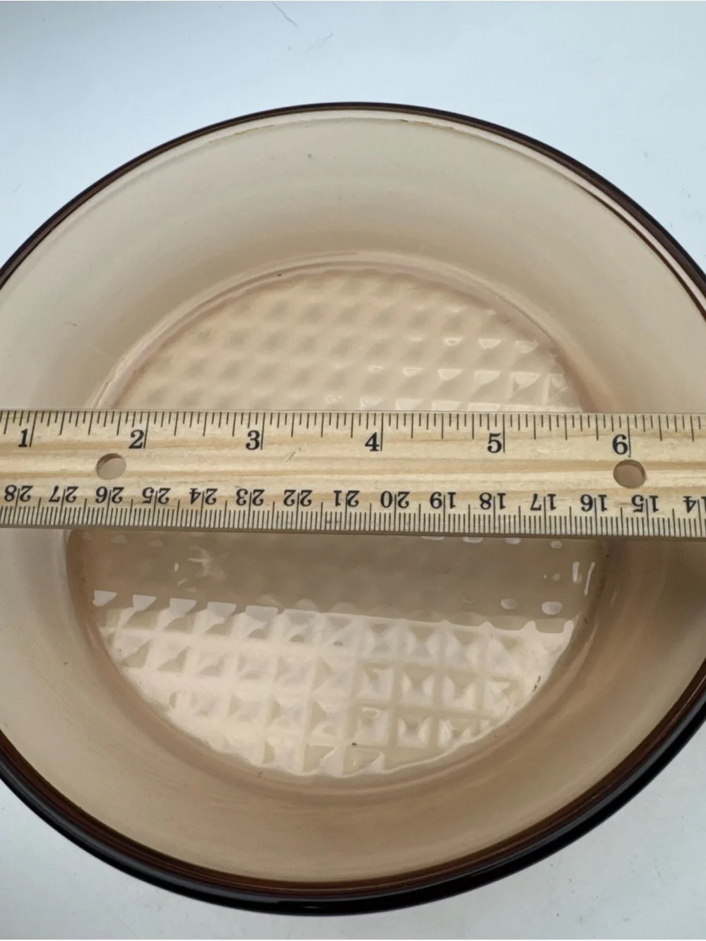 Vintage Corning Vision Amber Glass 7” Skillet w Pyrex Lid Waffle Bottom France